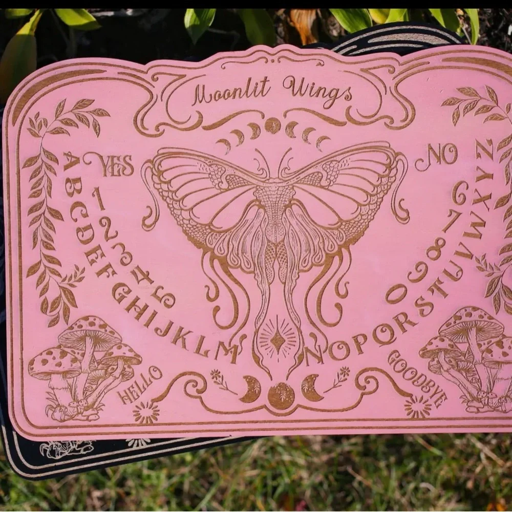 Moonlit Wings Handcrafted Pink and Gold Art Nouveau Spirit Board
